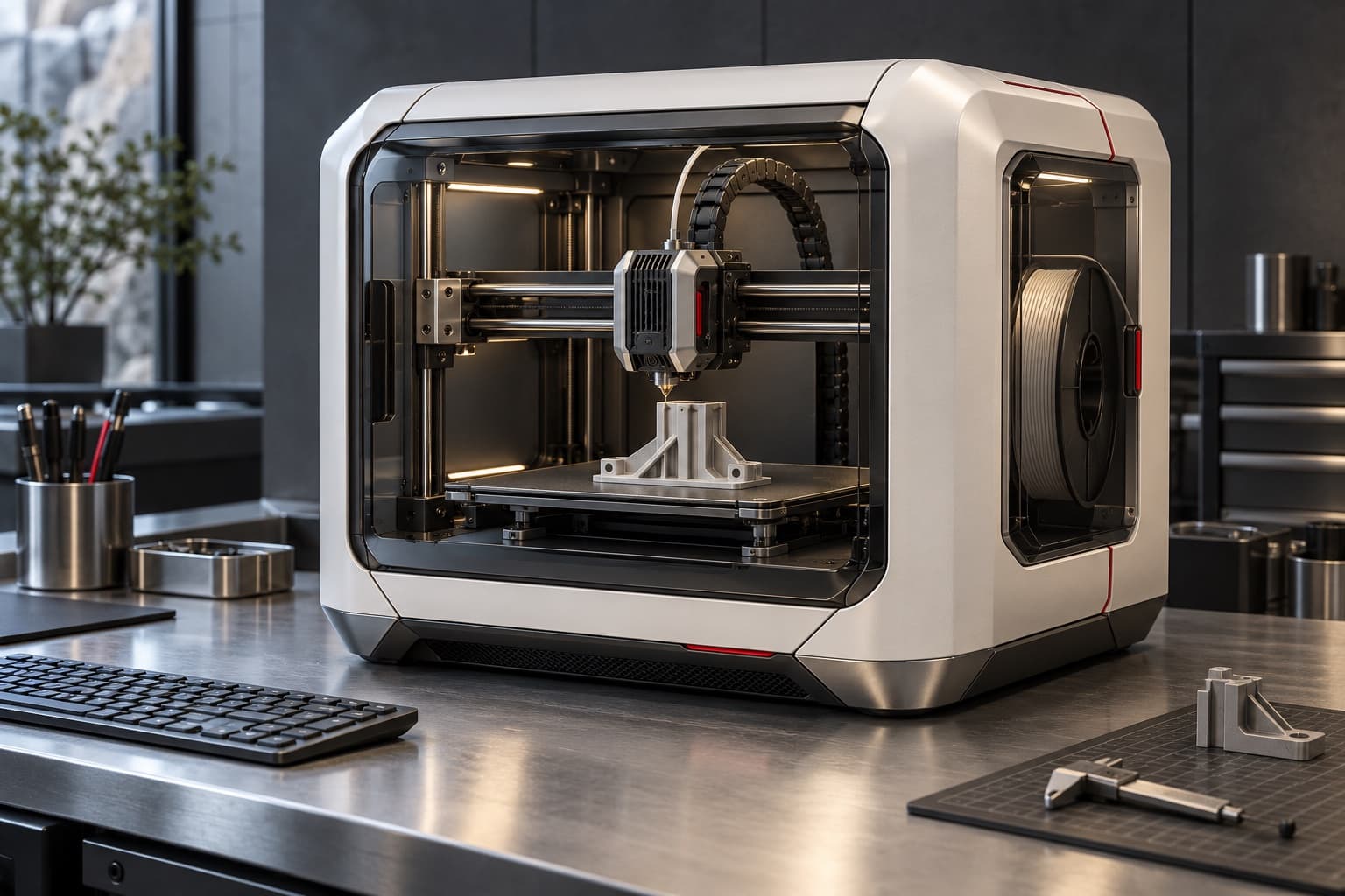 An industrial printer building a lattice part