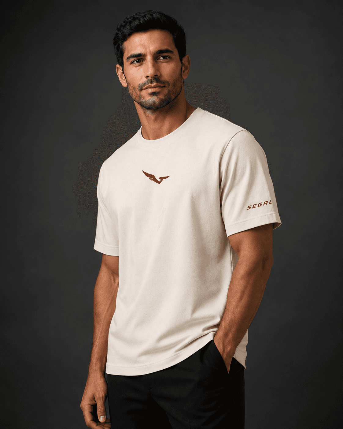 SEGAL - Ivory Signal Tee, model studio rendering