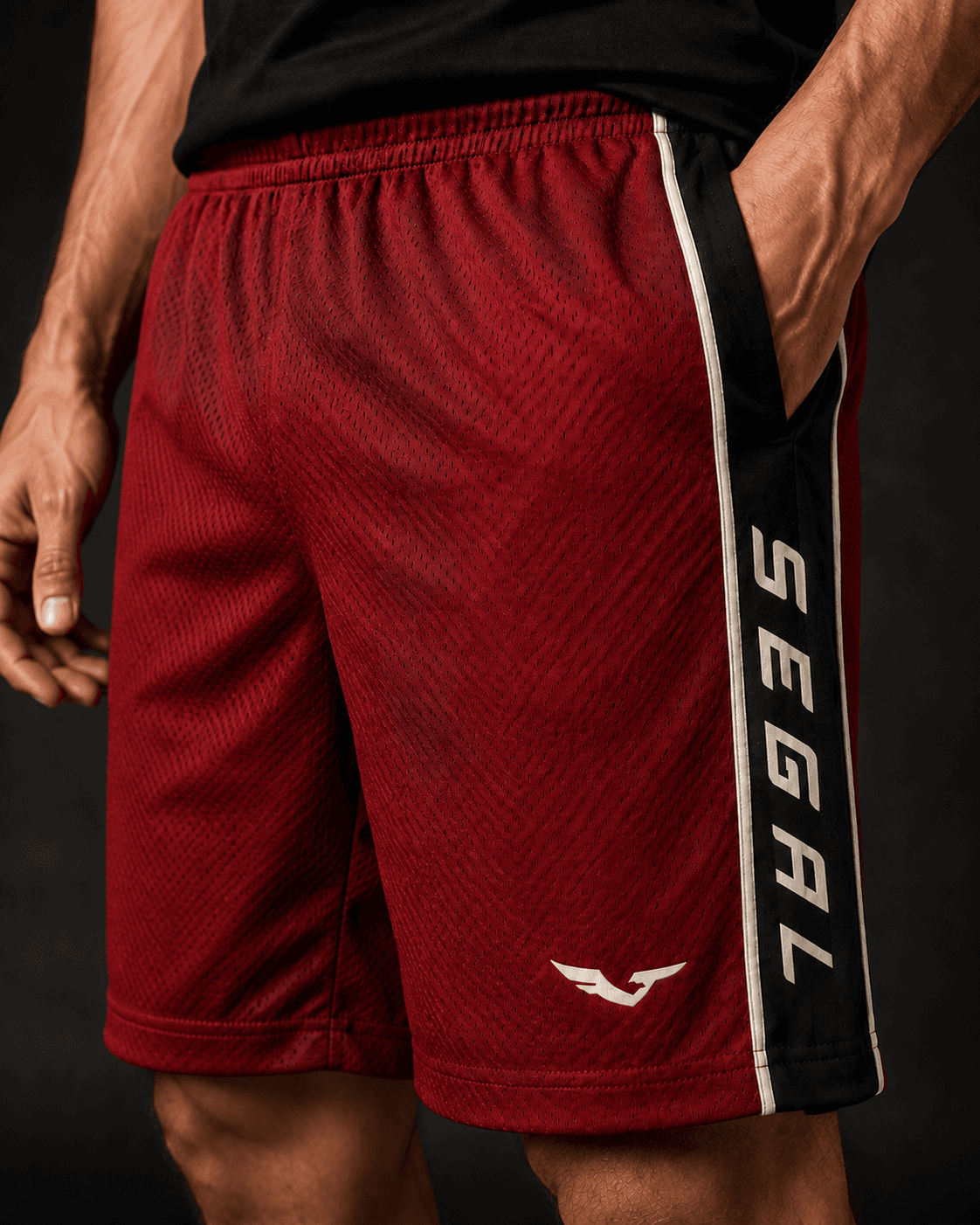 SEGAL - Court Mesh Shorts, close-up studio rendering