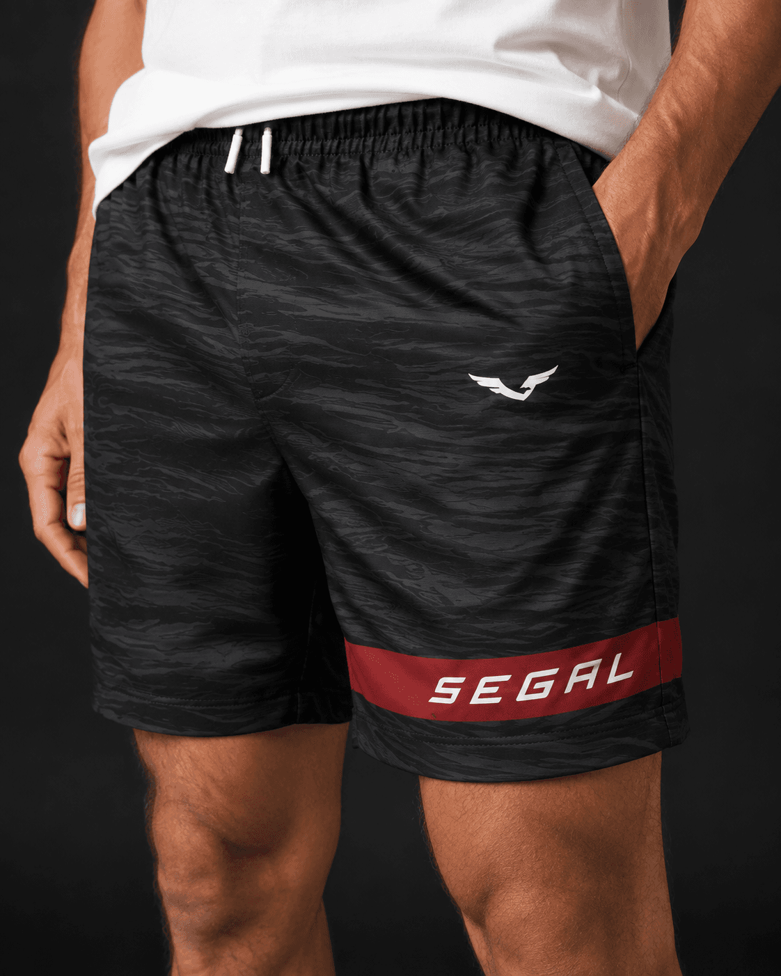 SEGAL - Tidal Swim Trunks, close-up studio rendering