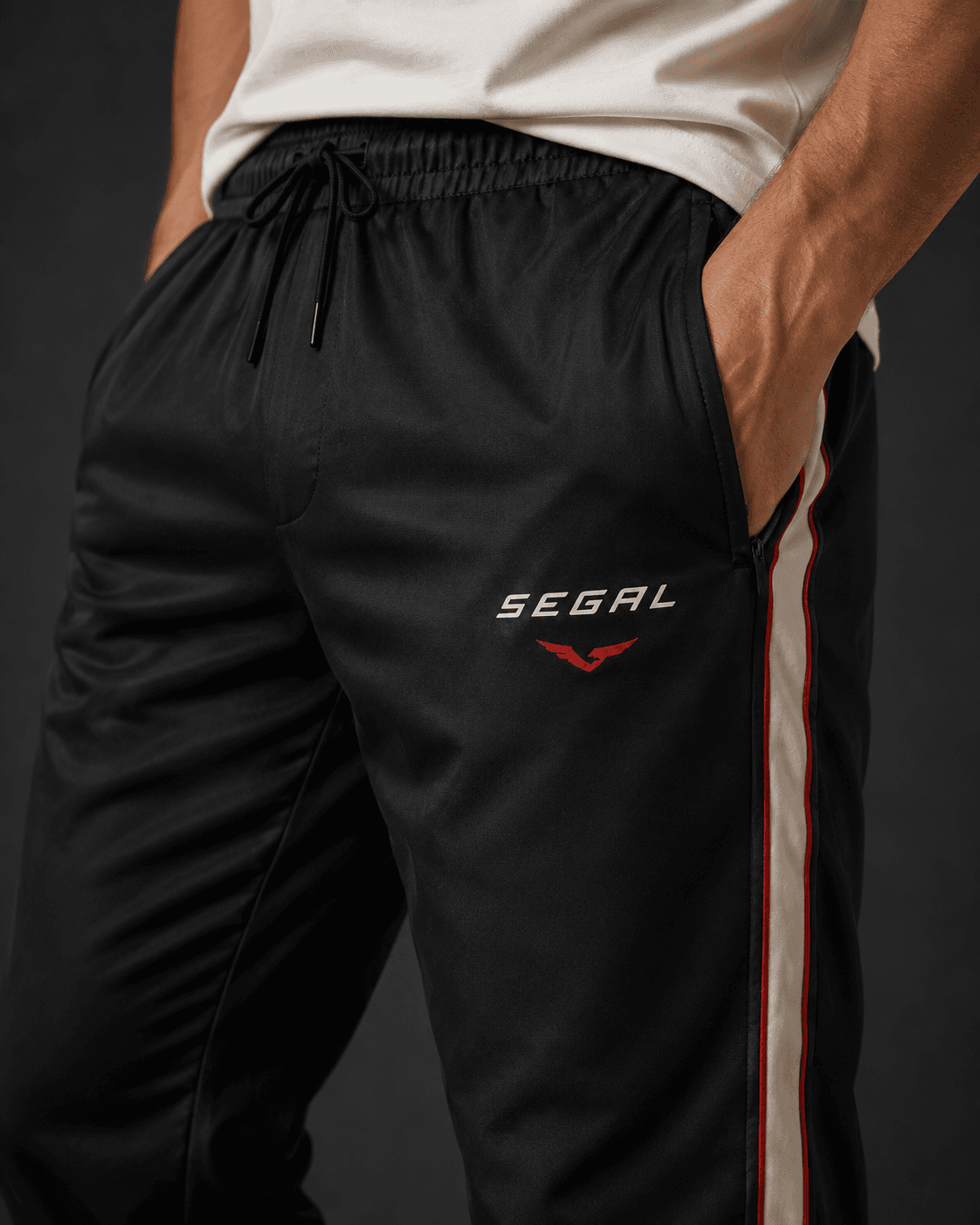 SEGAL - Velocity Track Pants, close-up studio rendering